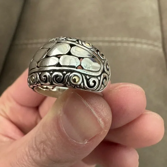 Effy Balissima BH 925 Sterling Silver 18K Gold Crackle-Look Pebble Dome Ring - Picture 5 of 14